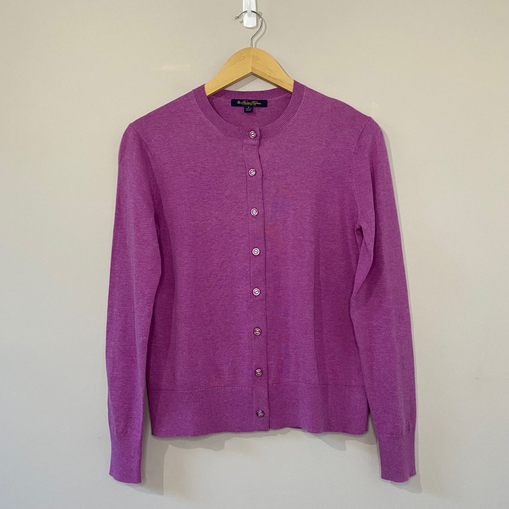 Brooks Brothers Womens Purple Supima Cotton Button Front Cardigan Sweater Small